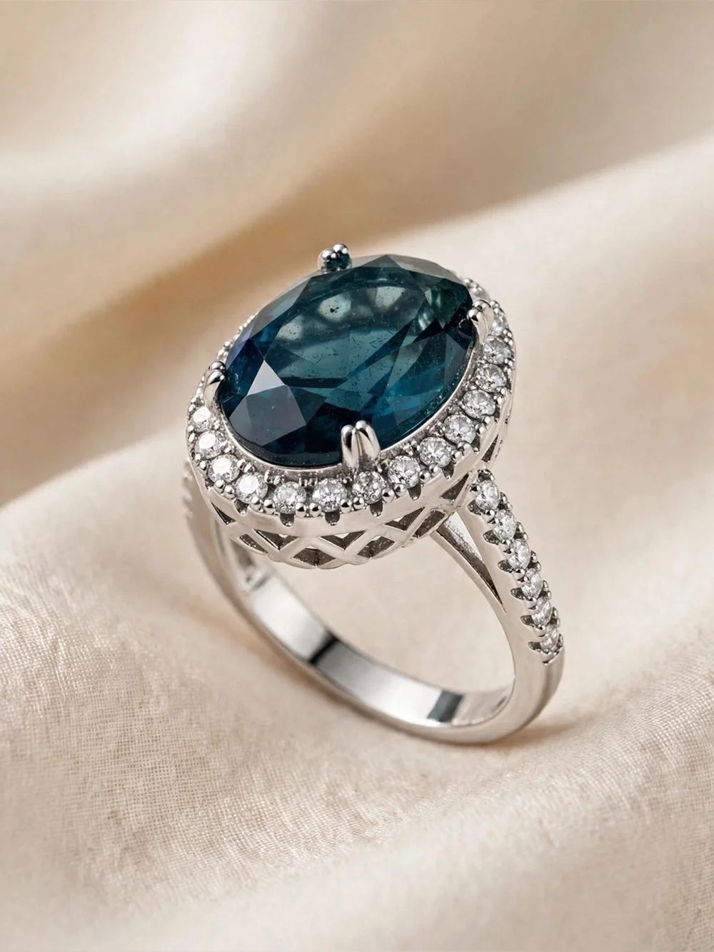 Princess Diana Style .925 Sterling Silver IBlue Topaz Oval Halo Ring 10